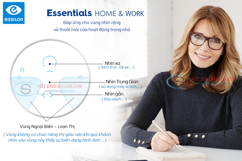 Tròng Kính Đa Tròng 1.50 Essilor Essentials Home & Work - Hover